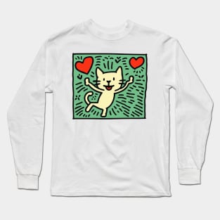 Funny Keith Haring, cat lover Long Sleeve T-Shirt